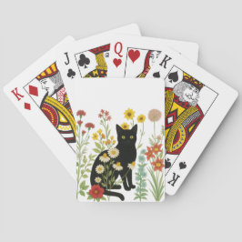 Botanisk natur – svart katt i vildblomsterträdgård casinokort