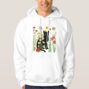 Botanisk natur – svart katt i vildblomsterträdgård hoodie