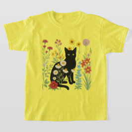 Botanisk natur – svart katt i vildblomsterträdgård t shirt