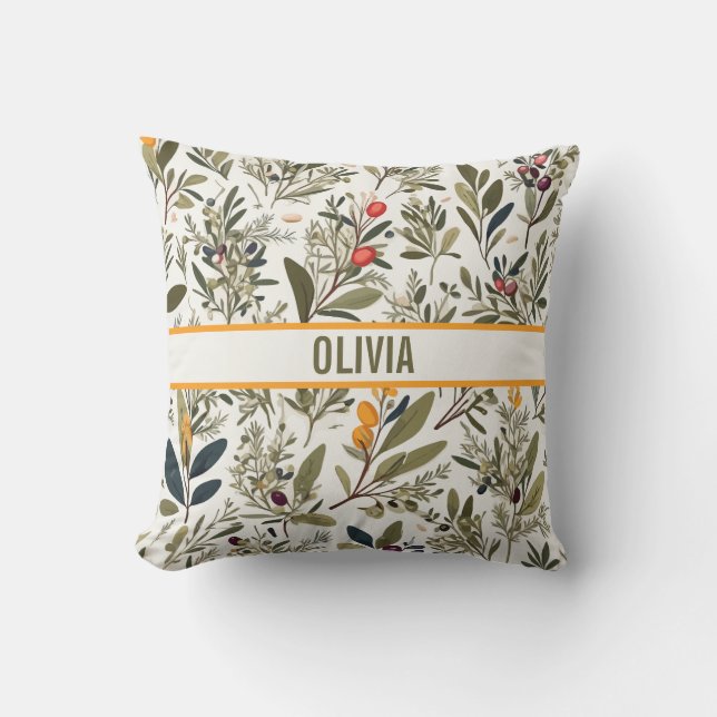 Botanisk oliv och örter Minimal Elegant Kudde (Framsida)