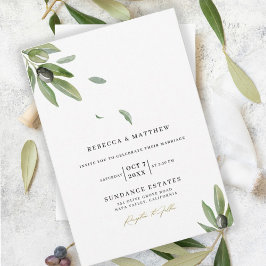 Botanisk olivkvist Elegant monogram bröllop Inbjudningar