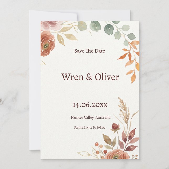 Botanisk olivkvist Save the Date Spara Datumet (Framsida)