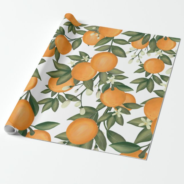 Botanisk Orange Citrus Summer Greenery Garden Presentpapper (Utrullad)