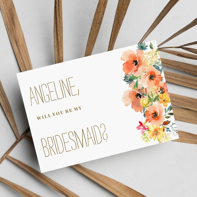 Botanisk orange gult rosa sommar flora Bridesmaid Inbjudningar (Botanic orange yellow pink summer flora Bridesmaid )