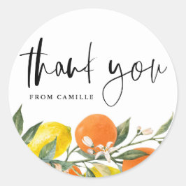 Botanisk Orange och Citron-avgångspresent Tack Runt Klistermärke
