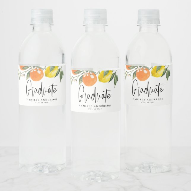Botanisk Orange och Citron Examen Vattenflaskor Etikett (Flaskor)