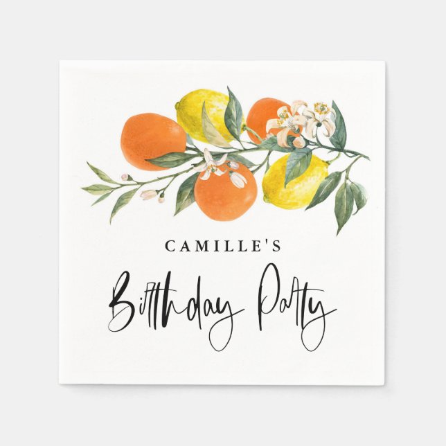 Botanisk Orange och Citron Sommar Födelsedagsfest Pappersservett (Framsidan)