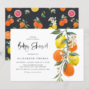 Botanisk Orange och Lemon Garland Baby Shower Inbjudningar