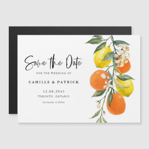 Botanisk Orange och Lemon Garland Spara datum Magnetisk Inbjudningskort