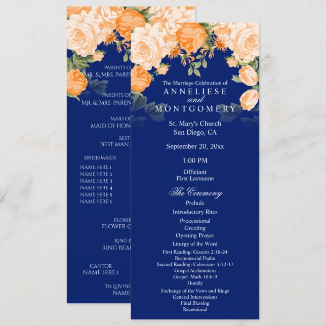 Botanisk Orange och Marinblå Blommig - Program (Fram/baksida)
