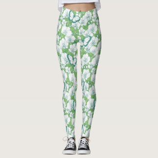 Botanisk orkidé trädgård med fjärilar i grönt leggings