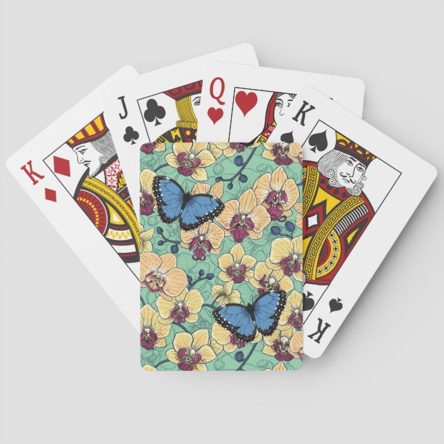 Botanisk orkidé trädgård med fjärilar II Casinokort (Baksidan)