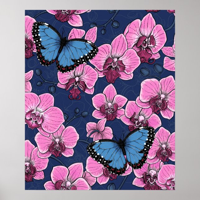 Botanisk orkidé trädgård med fjärilar poster (Framsidan)