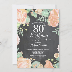 Botanisk persiko floral 80-års födelsedagsinbjudan inbjudningar