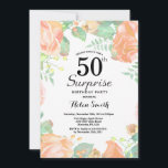 Botanisk persikofärgad Blommigt Överraskning 50:e  Inbjudningar<br><div class="desc">Botanisk persiko-Blommigt Surprise 50:e födelsedagsinbjudan. Blommigt Rosa Barn på födelsedagsinbjudan för kvinnor. Vattenfärgsblomma Blommigt blomma. Elegant Rosa ros och Peony Flowers. Vuxen födelsedag. Vit bakgrund. Svarta och vita. 13:e 15:e 16:e 18:e 20:e 30:e 40:e 60:e 70:e 80:e 90:e 100:e, alla åldrar.Om du vill göra ytterligare anpassningar klickar du på knappen...</div>