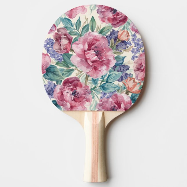 Botanisk Pion Vattenfärg Lavendelblommor Blommig Pingisracket (Framsidan)