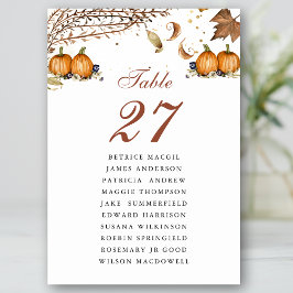 Botanisk pumpkin Rustic Fall Wedding Guest Namn Bordsnummer