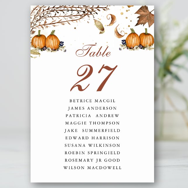Botanisk pumpkin Rustic Fall Wedding Guest Namn Bordsnummer (Skapare uppladdad)