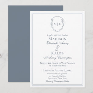 Botanisk ritad Vapensköld Elegant Monogram Dusty B Inbjudningar