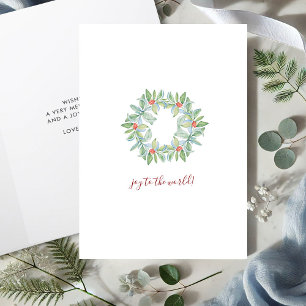Botanisk röd och grön akvarellkrans jul helgkort