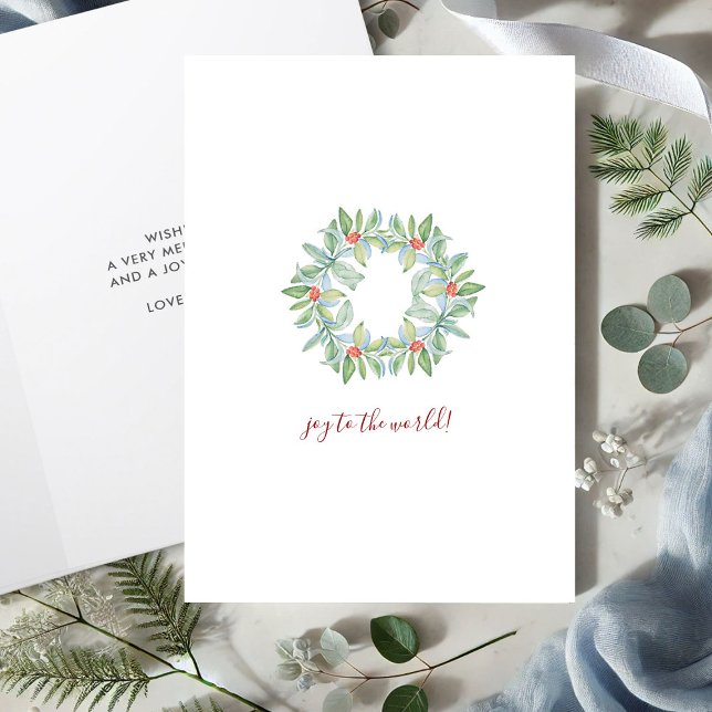 Botanisk röd och grön akvarellkrans Jul Helgkort (Simple Christmas cards watercolor wreath by Victoria Grigaliunas Do Tell A Belle)