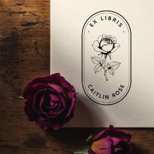 Botanisk Ros Ex Libris Självbläckande Bokstämpel Självfärgande Stämpel