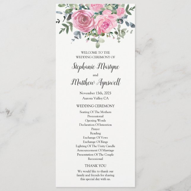 Botanisk Rosa Blommigt Eucalyptus Program (Framsida)