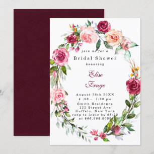 Botanisk Rosa Burgundy Blommigt Möhippa Invit Inbjudningar