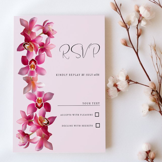 Botanisk rosa burgundy orchids OSA Inbjudningar (Botanic pink burgundy orchids flowers RSVP)