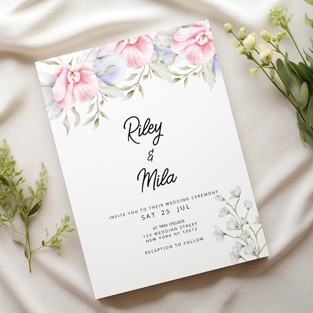 Botanisk rosa mint grönt lilac-blomma Bröllop Inbjudningar (Botanical pink mint green lilac flower Wedding )