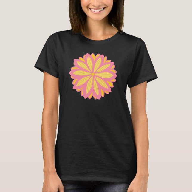 Botanisk Rosa och Gult blomma T Shirt (Framsida)