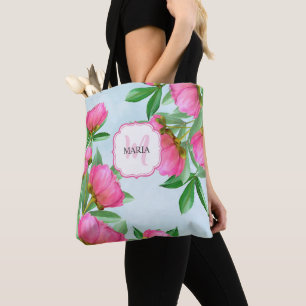 Botanisk Rosa Peonies Chic Girly Monogram Peonies Tygkasse