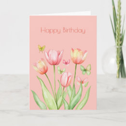 Botanisk Rosa Tulip Flower Boho Birthday Kort