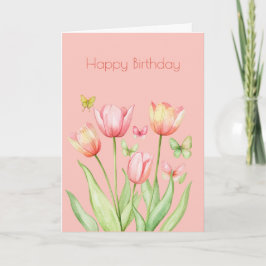 Botanisk Rosa Tulip Flower Boho Birthday Kort