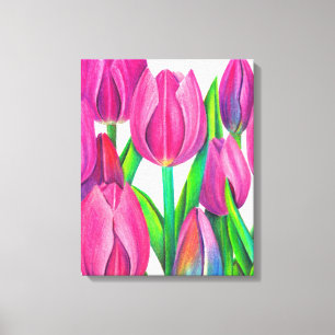 Botanisk Rosa Tulips Teckning Canvastryck