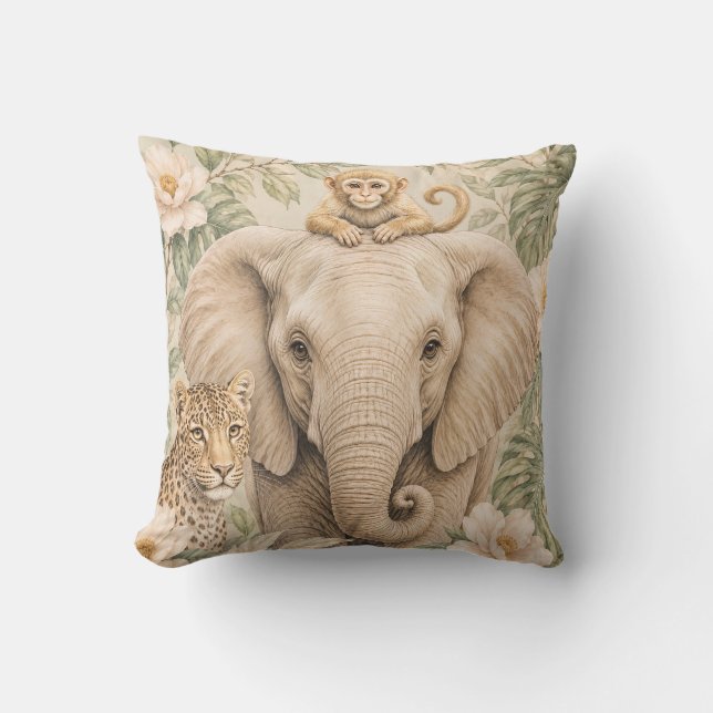 Botanisk Safari Elefant Kastkudde | Neutral N Kudde (Framsida)