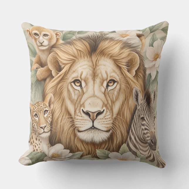 Botanisk Safari Lejon Kuddcover | Neutral Sjuksköt Kudde (Framsida)