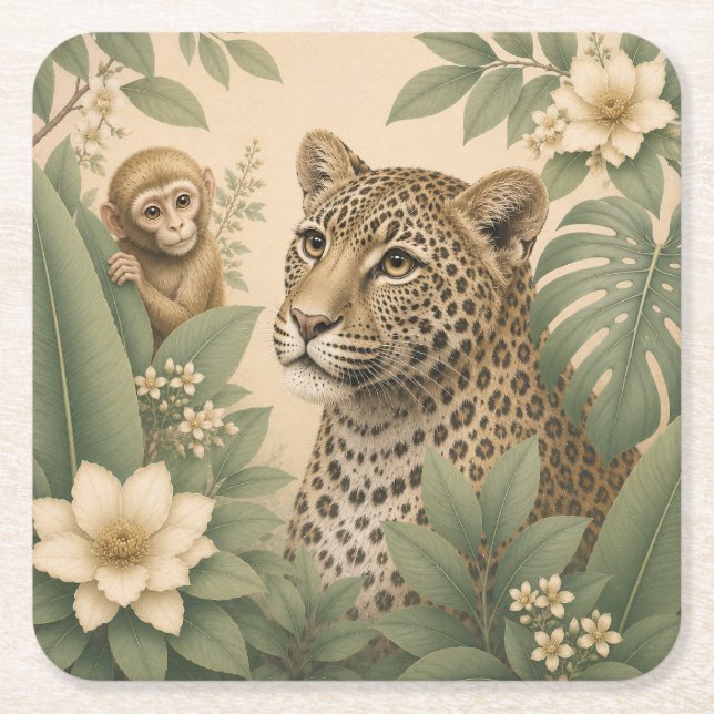 Botanisk Safari Leopard Pappersunderlägg Underlägg Papper Kvadrat (Framsidan)