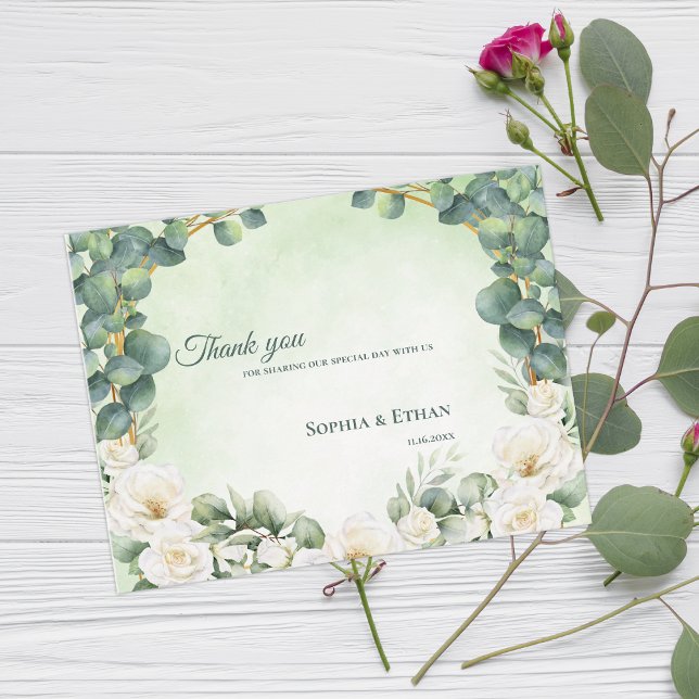 Botanisk Salvia Grön Blommig Bröllop Tack Vykort (Botanical Sage Green Floral Wedding Thank You Postcard)