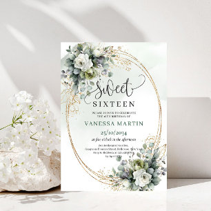 Botanisk Salvia Grön Sweet Sixteen Greenery Inbjud Inbjudningar