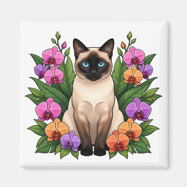 botanisk siamesisk kattmagnet magnet (Framsidan)