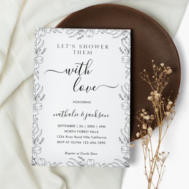 Botanisk skiss Blommigt Ram, par Shower-Möhippa Inbjudningar (Skapare uppladdad)