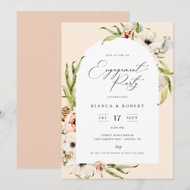 Botanisk skog Blommigt Ram Förlovningsfest Inv Inbjudningar (Fram/baksida)