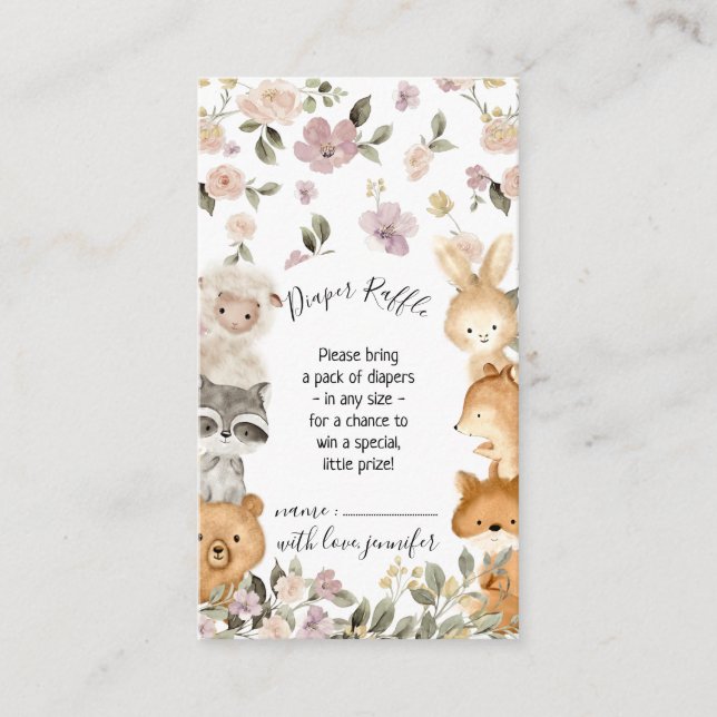 Botanisk skog Söt bebis djur blöja lotteri Tilläggskort (Framsida)