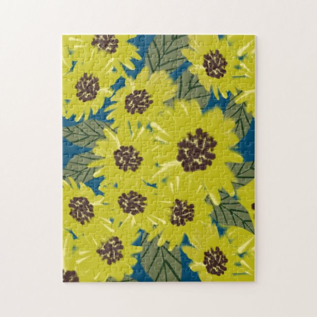 Botanisk solroskonst gul blå pussel (Vertikal)