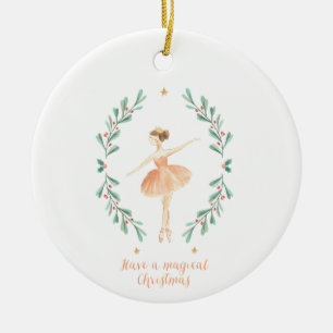 botanisk, söt jul med ballerinakorfärg julgransprydnad keramik