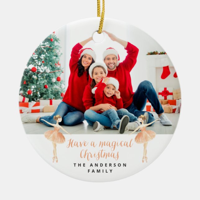 botanisk, söt jul med ballerinakorfärg julgransprydnad keramik (Framsidan)