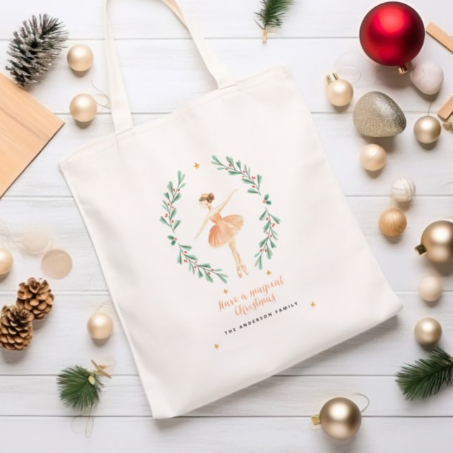 botanisk, söt jul med ballerinakorfärg tygkasse (Skapare uppladdad)