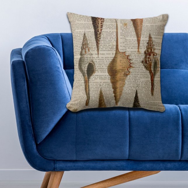 botanisk strandpanel för botaniska franskar kudde (dictionary print french botanical beach seashells throw pillow)