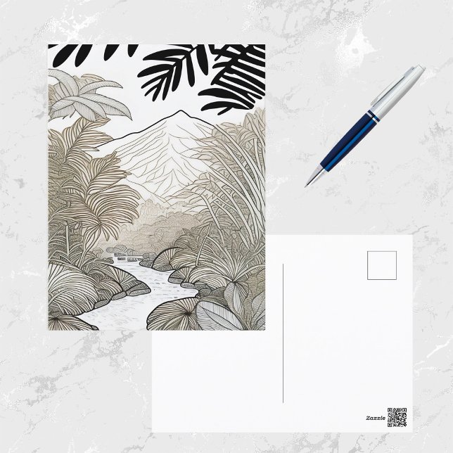 Botanisk svart regnskogslinjritning vykort (Skapare uppladdad)